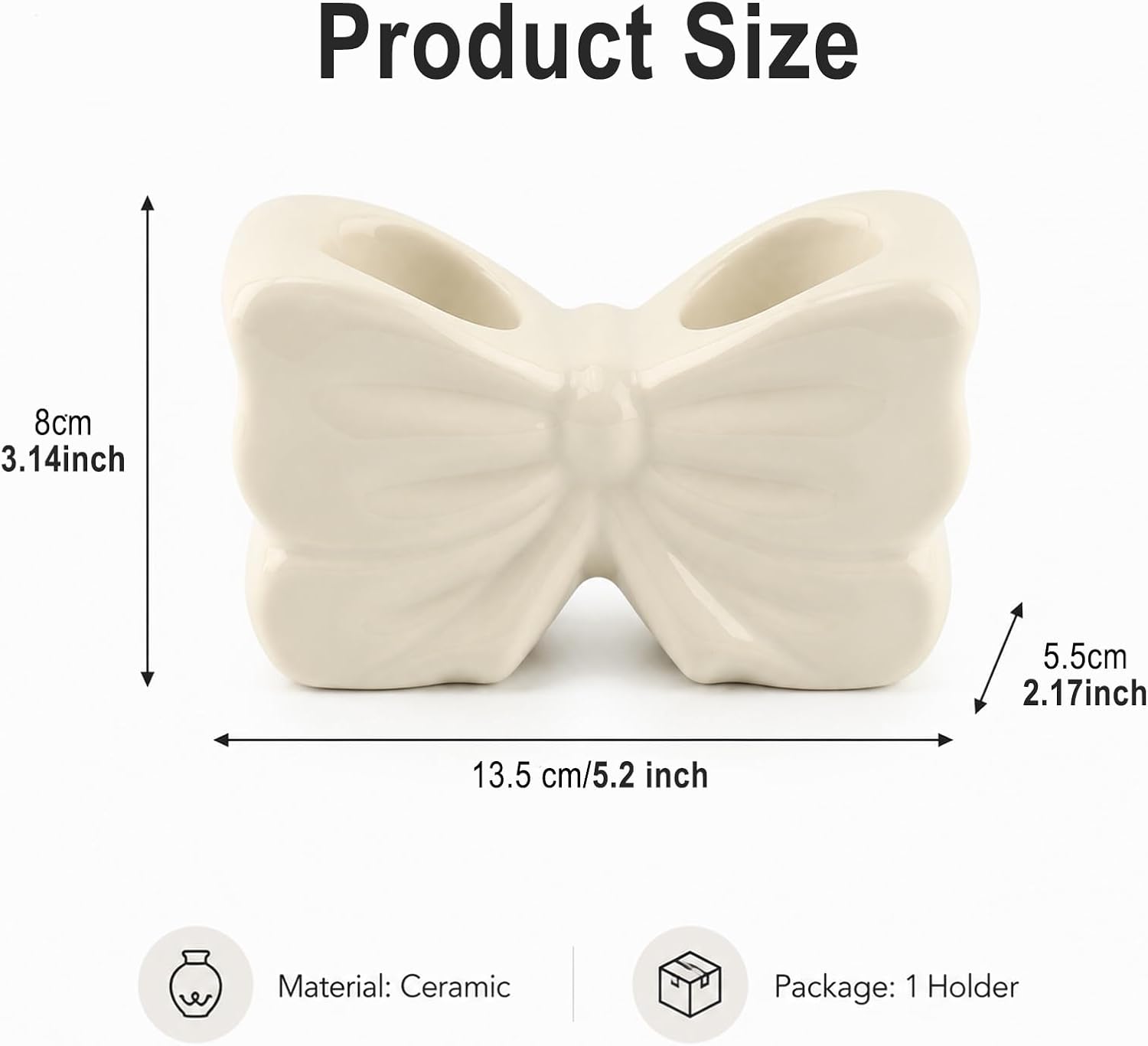 White Bow Toothbrush Holder, Ceramic 2-Slot Toothbrush and Toothpaste Organizer, Cute Bathroom Counter Storage Rack for Toothbrushes, Floss, Razors & Daily Oral Care Items