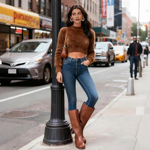 Image of Women's Knee High Boots, Comfortable Square Toe Faux Leather Boot Fashion Long Tall Boots for Riding Chunky High Heeled Dress /Casual Boot