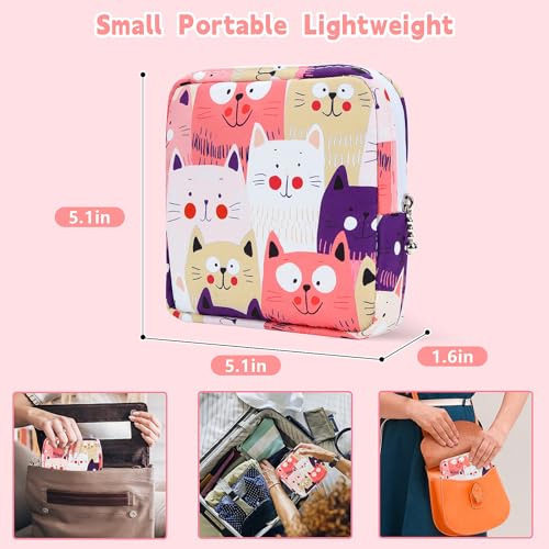 Image of Likesing 5.1 inch Mini Makeup Bag for Purse, Nylon Small Makeup Pouch Travel Cosmetic Make up Bags for Women Girls, Cute Preppy Mini Toiletry Bag Coin Pouch Period Bag(Cat Pink)
