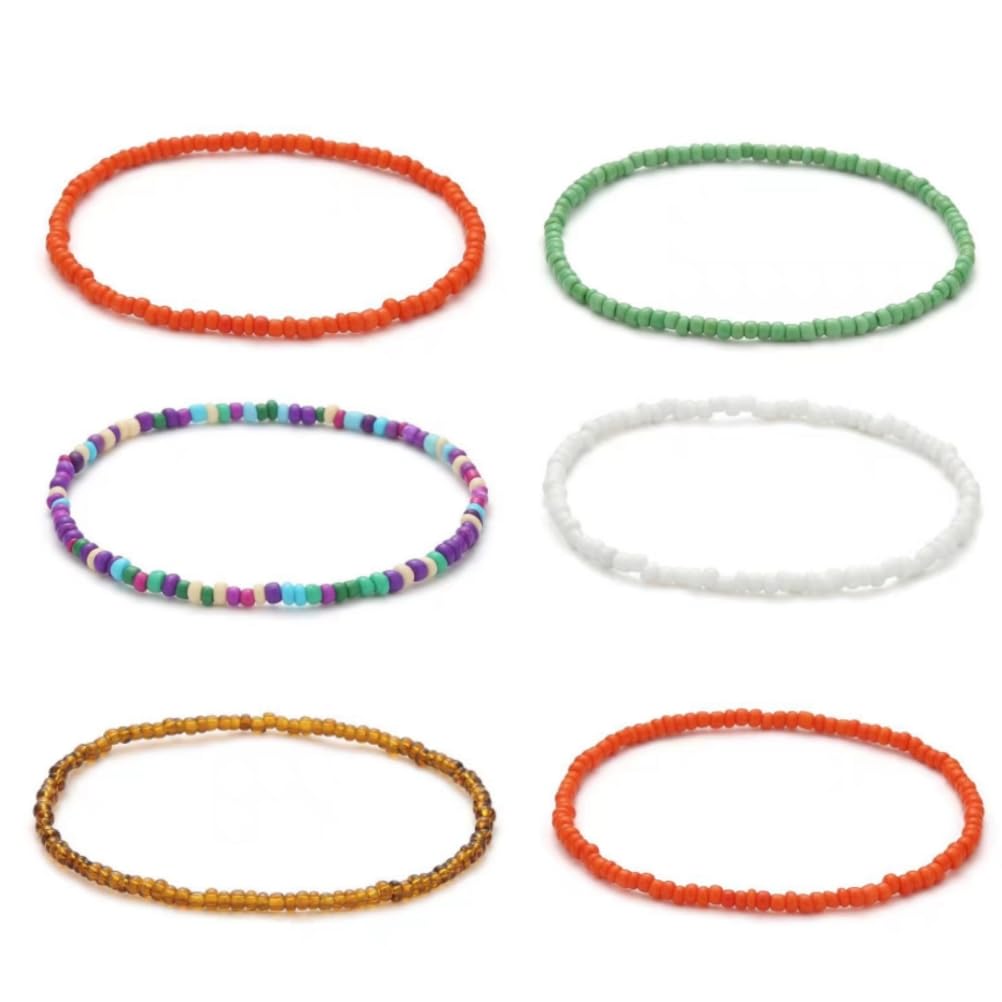 LJFEA 6 Piezas Collares con Cuentas de Colores Boho Beach Collares con Cuentas Pulseras para Mujeres Niñas Joyería