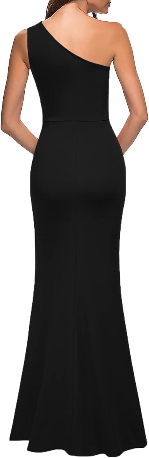 MUSHARE Women's One Shoulder Sleeveless Bodycon Mermaid high Split Cocktail Long Formal Dress - Image 2