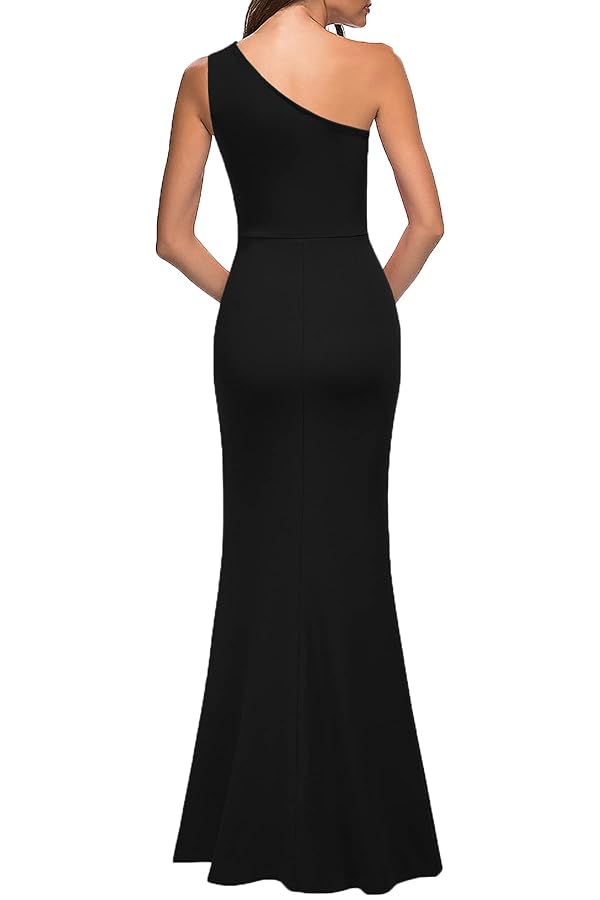MUSHARE Women's One Shoulder Sleeveless Bodycon Mermaid high Split Cocktail Long Formal Dress Black by MUSHARE - Used condition - Image 2