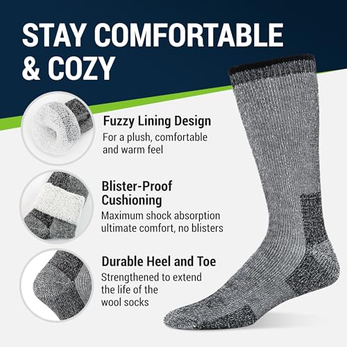 Image of Alvada Mens Merino Wool Crew Socks Thermal and Warm Socks for Winter Work Hiking Running 3 Pairs