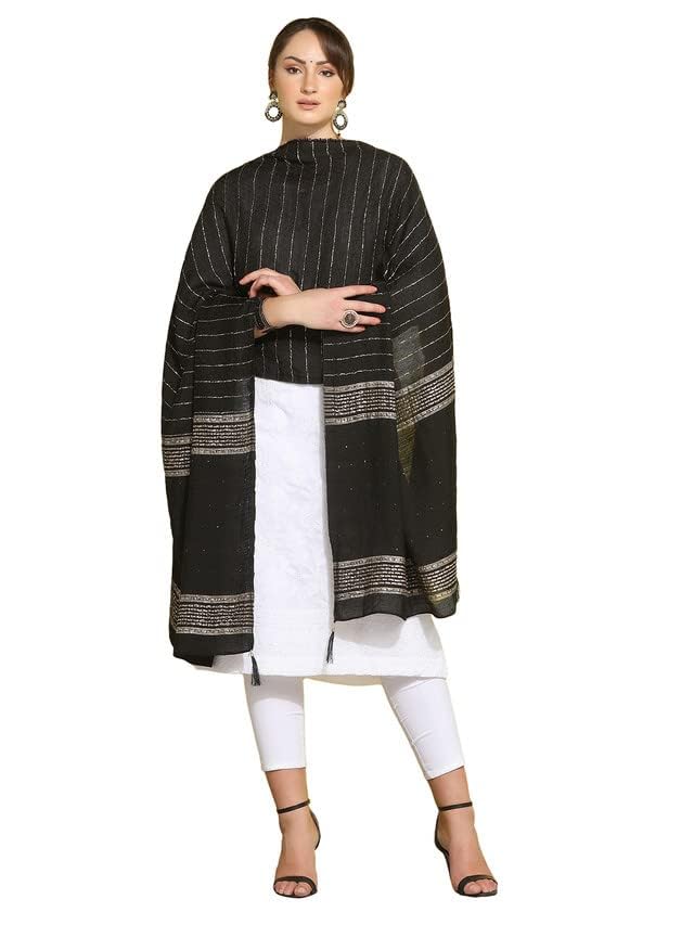 Women's Cotton Silk Self Woven & Tassel Traditional Dupatta
