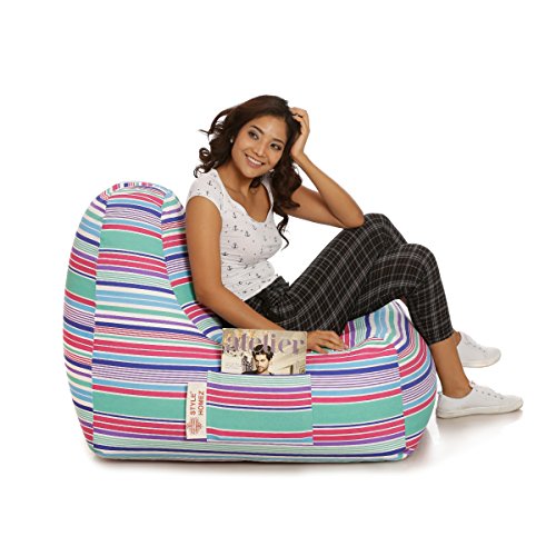 Image of Style Homez Hackey Cotton Canvas Stripes Printed Bean Bag XXL Size Filled with Beans Fillers
