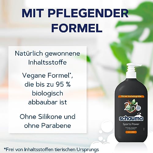 Schwarzkopf Schauma 2in1 Frische-Shampoo Sports Power (750 ml), Haarshampoo mit belebender Formel für Haar & Körper, Shampoo & Duschgel kräftigt das Haar und verleiht einen Frische-Kick