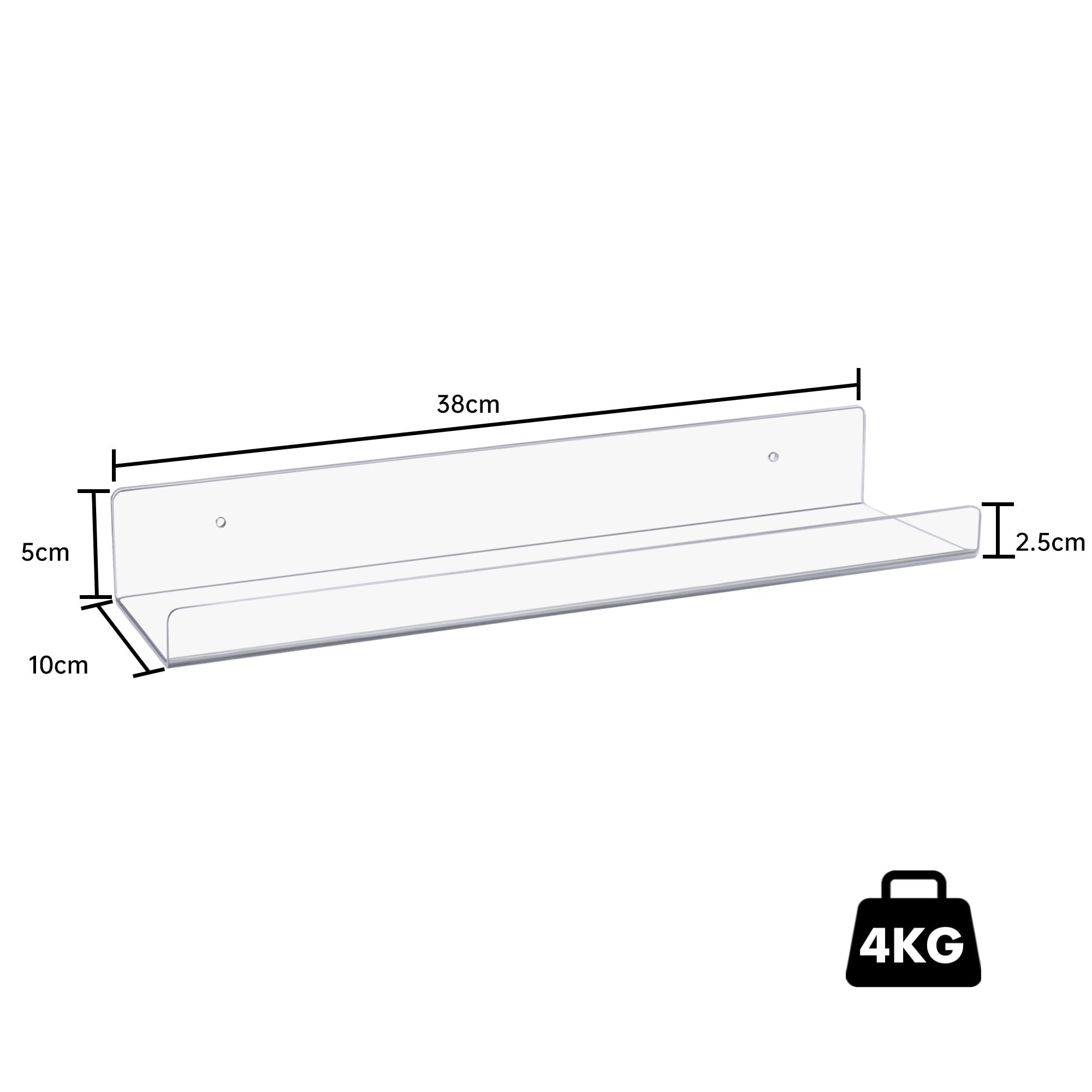 T-LOVENDO.ES Pack de 4 Estantes Flotante Acrílico Transparente, Flotante, Repisas de Pared Decorativas, 38 cm, Estante para Sala de Estar, Dormitorio, Cocina, Baño Oficia, Baldas Pared Almacenaje