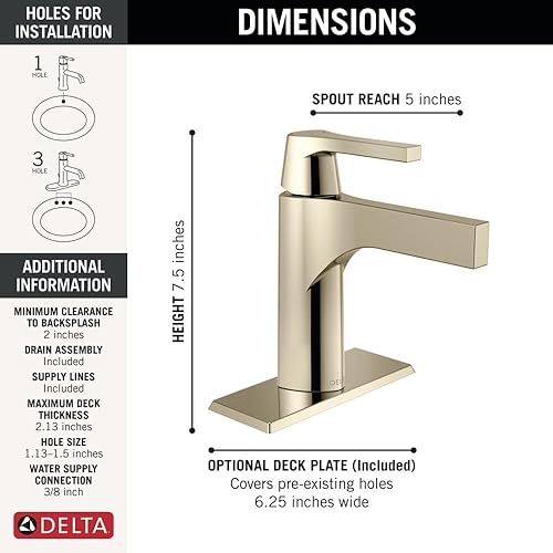 Miniatura 2 de Delta Faucet Zura - Grifo de baño de un solo agujero, grifo de baño de una sola manija, tecnología de sello de diamante, ensamblaje de drenaje de