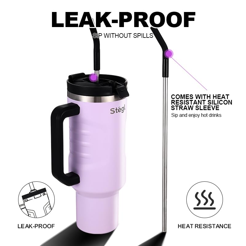 Image of Tumbler with Straw - 1.2L Insulated Coffee Tumbler with Handle | Keeps Drinks Hot 12h Cold 24h | Leakproof Travel Sipper for Office Gym | Stainless Steel Straw