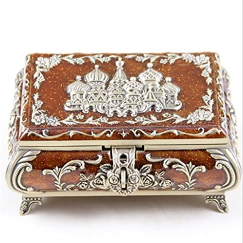 HIONJIN Vintage Fashion Box Russian Zinc-alloy Metal Trinket Box Bronze Enamel Storage Case