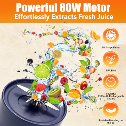 Image of 1300ML Personal Blender for Smoothies，Wireless Juicer Cup with 38 Blades, Rechargeable Travel Juicer Portable BPA-Free, Leakproof Lid, Straw, Easy-to-Clean Parts