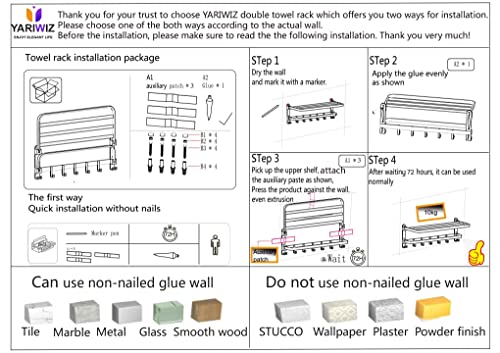 Yariwiz Matte Black Towel Rack Wall Mounted No Drill And Screw Mounting, Bathroom Bath Shower 22.5 Inch Double Towel Rod With Shelf Hotel #TOP4