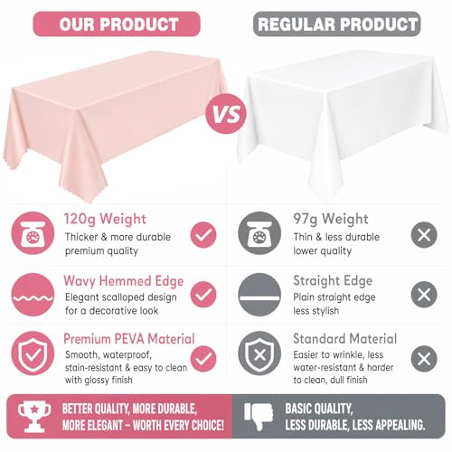 Image of NatNarr 3 Pcs Plastic Light Pink Tablecloths, Scalloped Table Cloths