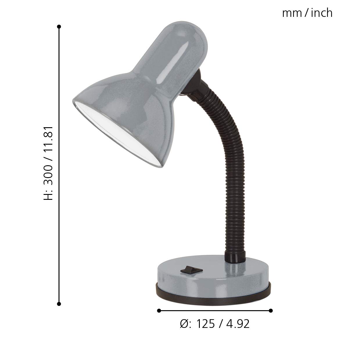 EGLO Lampada Da Tavolo Basic In Acciaio E Plastica – Braccio Flessibile, Attacco E27, Nero, Altezza 30 Cm, Interruttore Alla Base