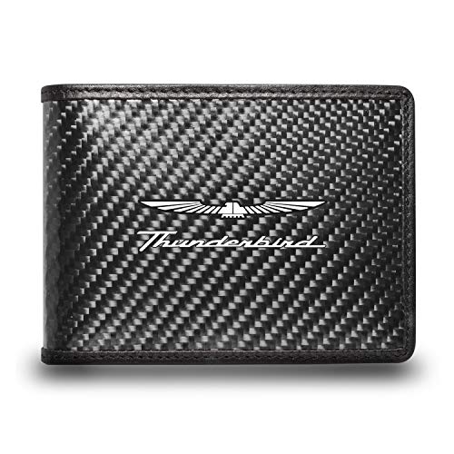 for - Ford Thunderbird Black Real Carbon Fiber Leather RFID Blocking Bi-fold Wallet