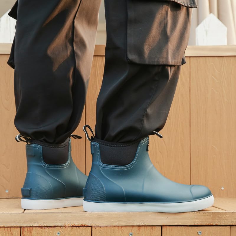 Image of Mens Deck Boots, Saltwater Fishing Booties Rubber Waterproof Ankle Rain Boots, High-performance Footwear Chelsea Boots for Gardening Fishing Boating Camping Sailing