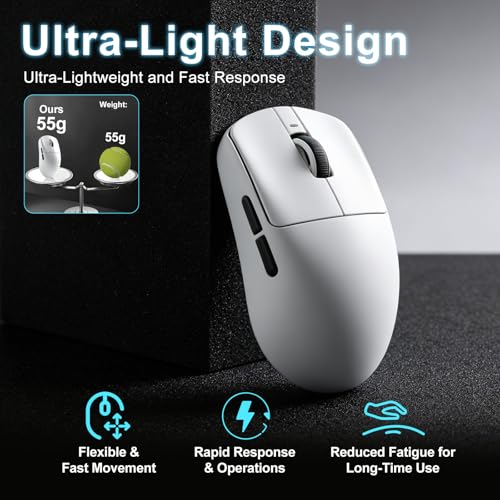 Image of R1 SE+ Wireless Gaming Mouse, 18000 DPI, High-Precision PAW3395SE Sensor,55g Lightweight,Three Connection Modes Mouse, Programmable Ergonomic Mouse Suitable for Laptops /PC /Mac (White) | High-Precision PAW3395 SE Sensor,55G Lightweight, 2.4G /BT5.0 /USB-C , Programmable Ergonomic Mice Suitable for Laptops /PC /Mac