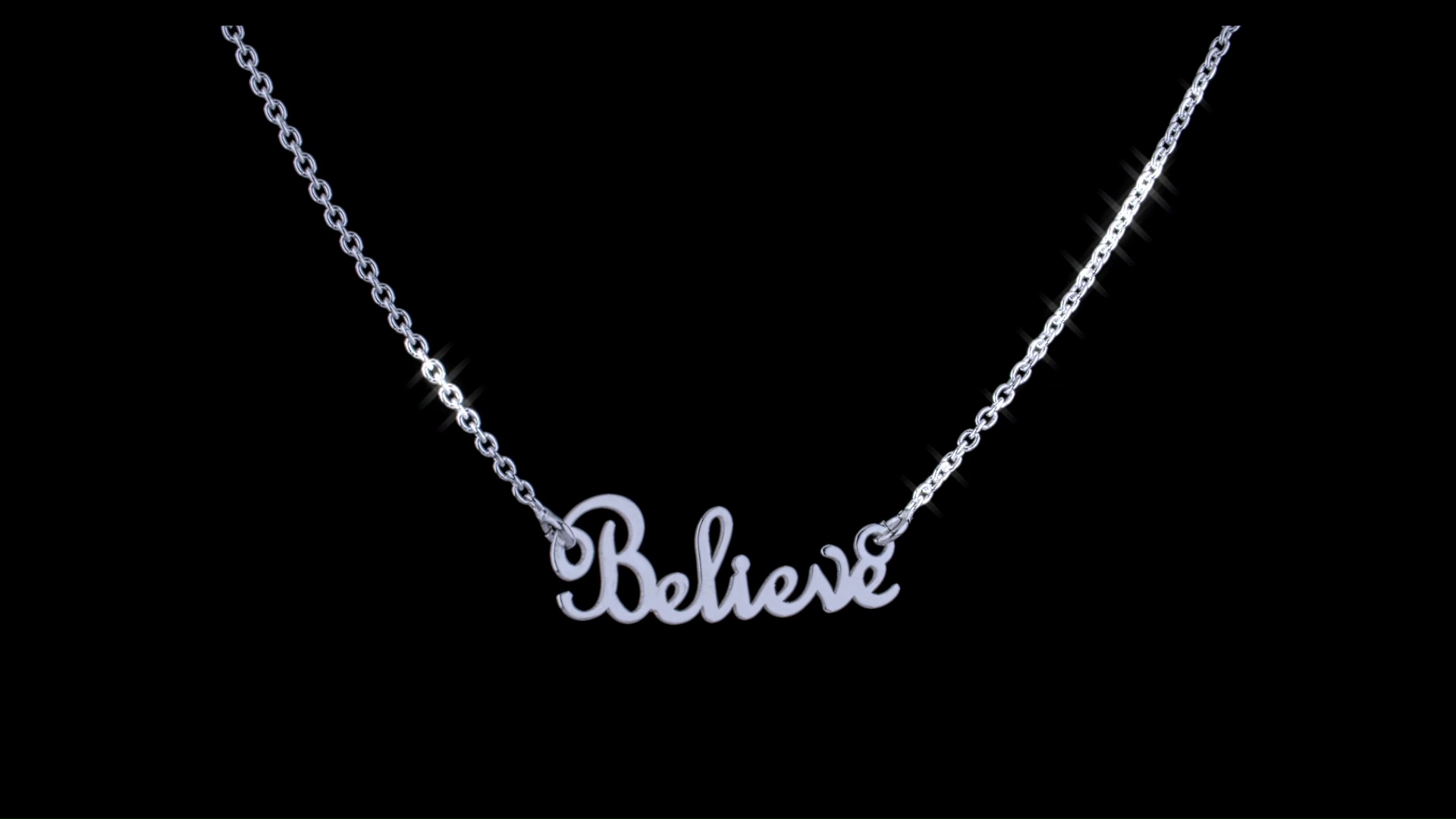 Watch Sideways Script Word Believe Necklace Pendant .925 Sterling 