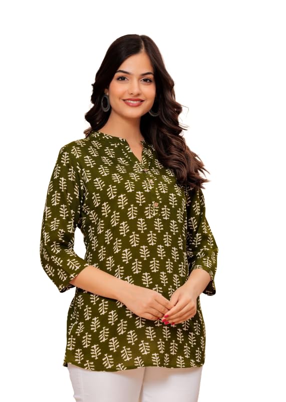 Image of Women's Cotton Printed Kurta Top | 3 /4 Sleeve Straight Kurti Casual Outings