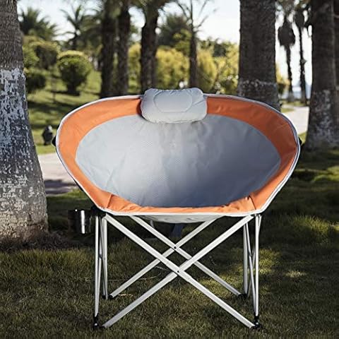 TriGold Moon Camping Chair For Adult,folding Portable Lounge Chair,oversized Padded Round Mesh Chair For Outdoor Picnic Fishing Orange Cover