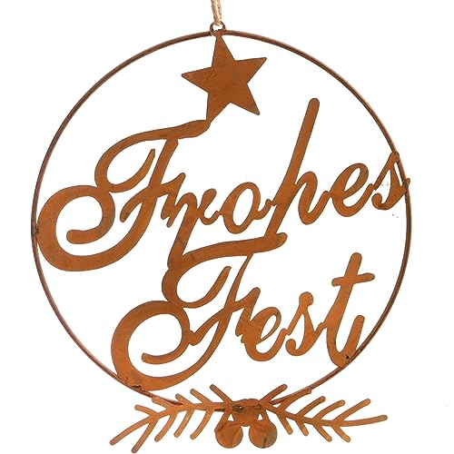 Dekohänger Frohes Fest | im Kranz | Metall Rost | 19 cm | Gartendeko...