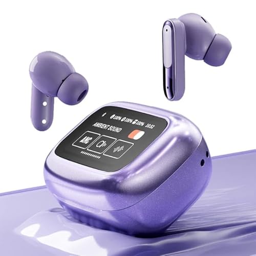Wireless Earphones with Charging Case, Touch Display, Bluetooth, Purple