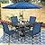 Incbruce 6 Pieces Patio Dining Set with Dark Blue Umbrella, Outdoor Dining Set of 4 Textilene Chairs and Square Table with Umbrella Hole for Backyard, Garden, and Poolside (Blue)