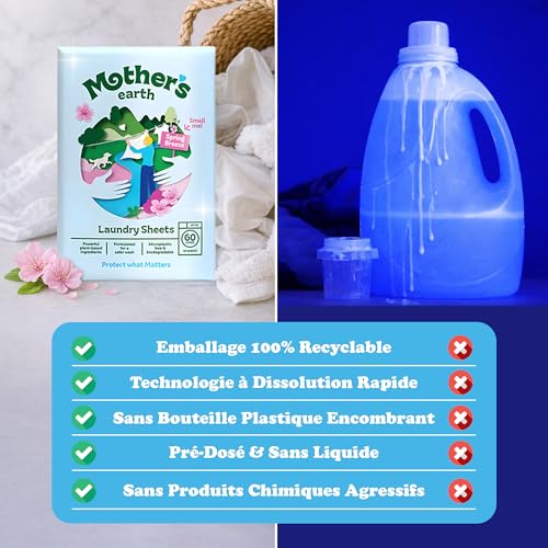 Mother's Earth Waschmittel-Blätter – Frühlingsblüte-Duft – Nachhaltige, kraftvolle Reinigung, ohne Plastikverpackung, optische Aufheller & Parabene – Für bis zu 60 Waschladungen 6
