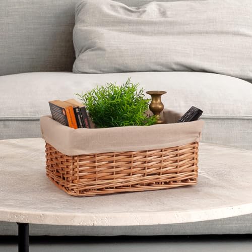 Woodluv Willow Wicker Storage Basket for Shelves, Gift Hamper Basket, Multi-purpose Decorative Organiser Baskets, Medium - Natural - Cosy Home Interiors Woodluv Willow Wicker Storage Basket for Shelves, Gift Hamper Basket, Multi-purpose Decorative Organiser Baskets, Medium - Natural - Image 3