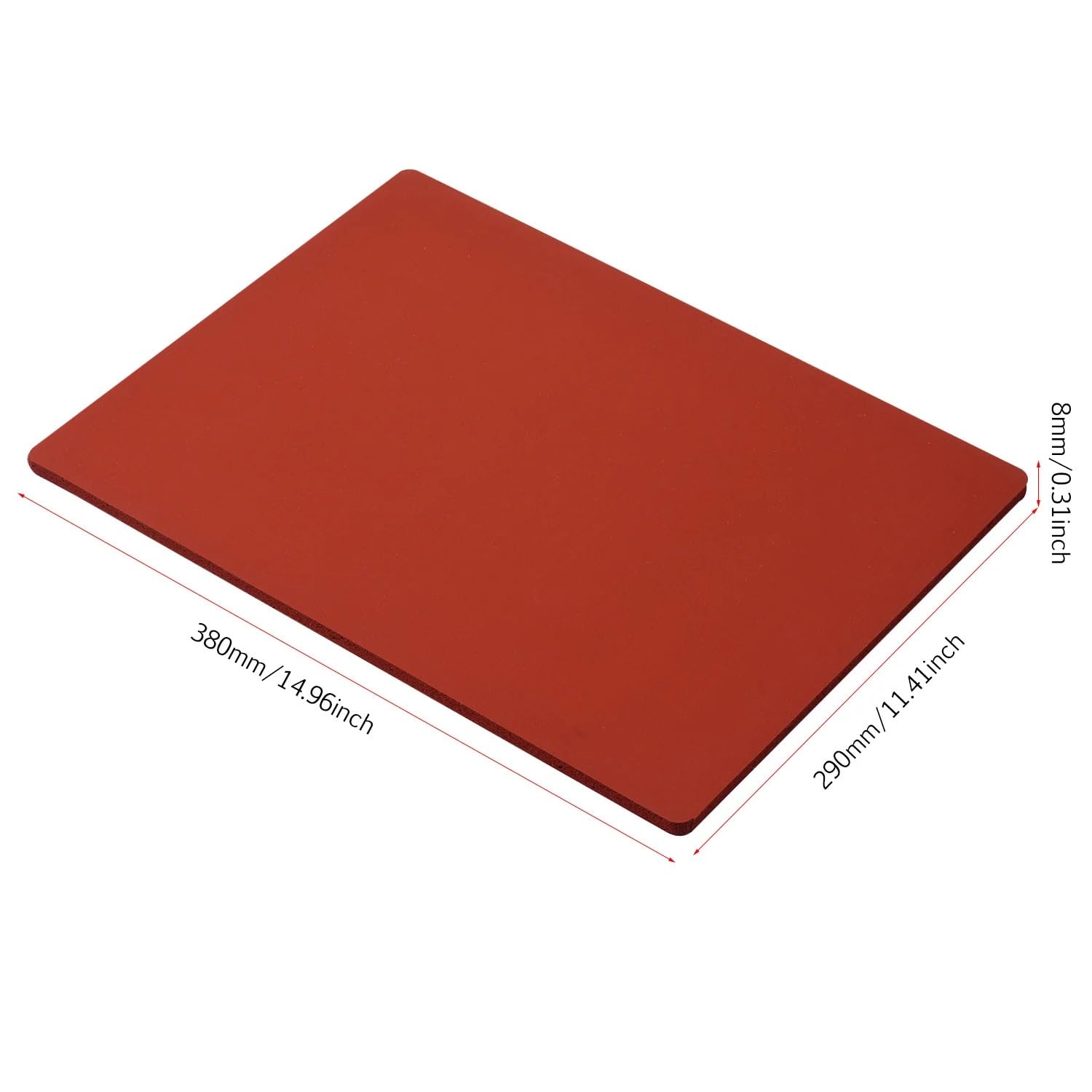 Schwammschaumplatte Rechteckiges Silikonpad 250 x 300 mm/290 380 mm, hochtemperaturbeständige rote Schaumstoffplatte, 8 Dicke, 1 Stück(290x380x8mm)