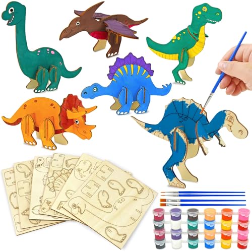 Vileafy Dinosaur Crafts for Kids Ages 4-8 Painting Kit with Paint Brushes