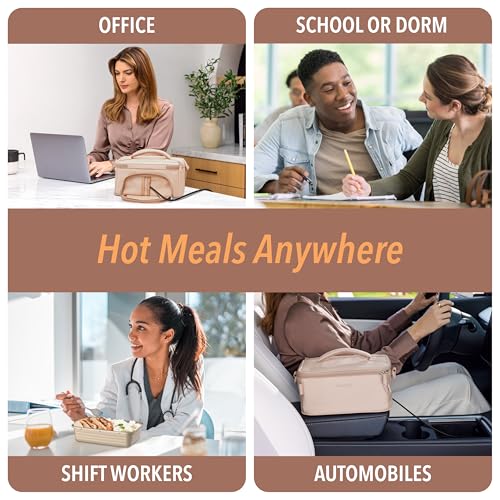 Bentgo Heat - Electric Lunch Bag & Food Warmer for Reheating Meals in Car, at Work & More - Heated Lunch Box Warmer for Adults, Students & Shift Workers, 12V/24V Auto & 120V Wall Cords (Sand)