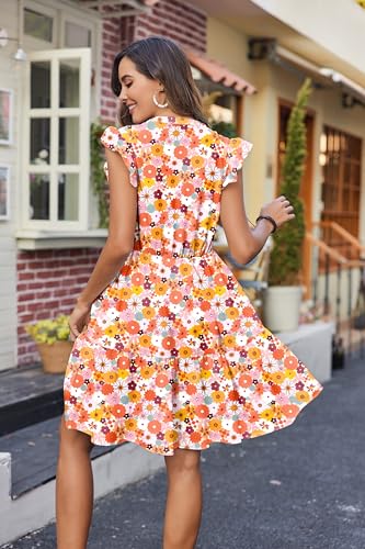 Image of HOTOUCH Women Printed Dress for Summer Short Ruffle Sleeve Dress Tiered Mini Dress with Pockets
