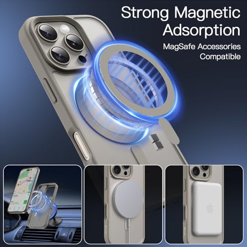 Image of JETech Magnetic Cover Case for iPhone 16 Pro Max 6.9-Inch Compatible with MagSafe, Translucent Matte Back Slim Shockproof Phone Cover (Natural Titanium)