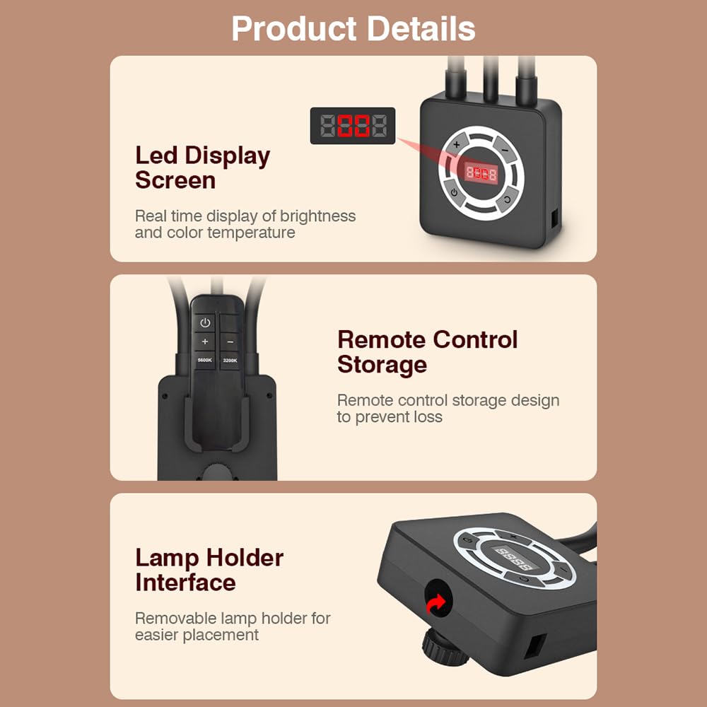 Andoer Set di luci LED 50 W, 3200 K-5600 K, doppio braccio riempimento LED, illuminazione studio, clip telefono, treppiede, telecomando