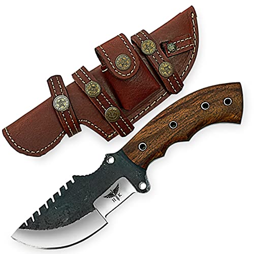 Hometown Knives Custom Handmade 1095 High Carbon Steel Tracker Knife - Fixed Blade Survival Knife with Sheath - High Carbon Steel Knife with Rose Wood Handle for Camping - Hunting – Fishing – Survival