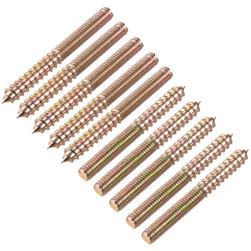 sourcing map M6 Vis Double Filetage Boulon Longueur 60mm Double Tête Autotaraudeuse 6mm Bois Joint Meubles Jambes 10Pcs