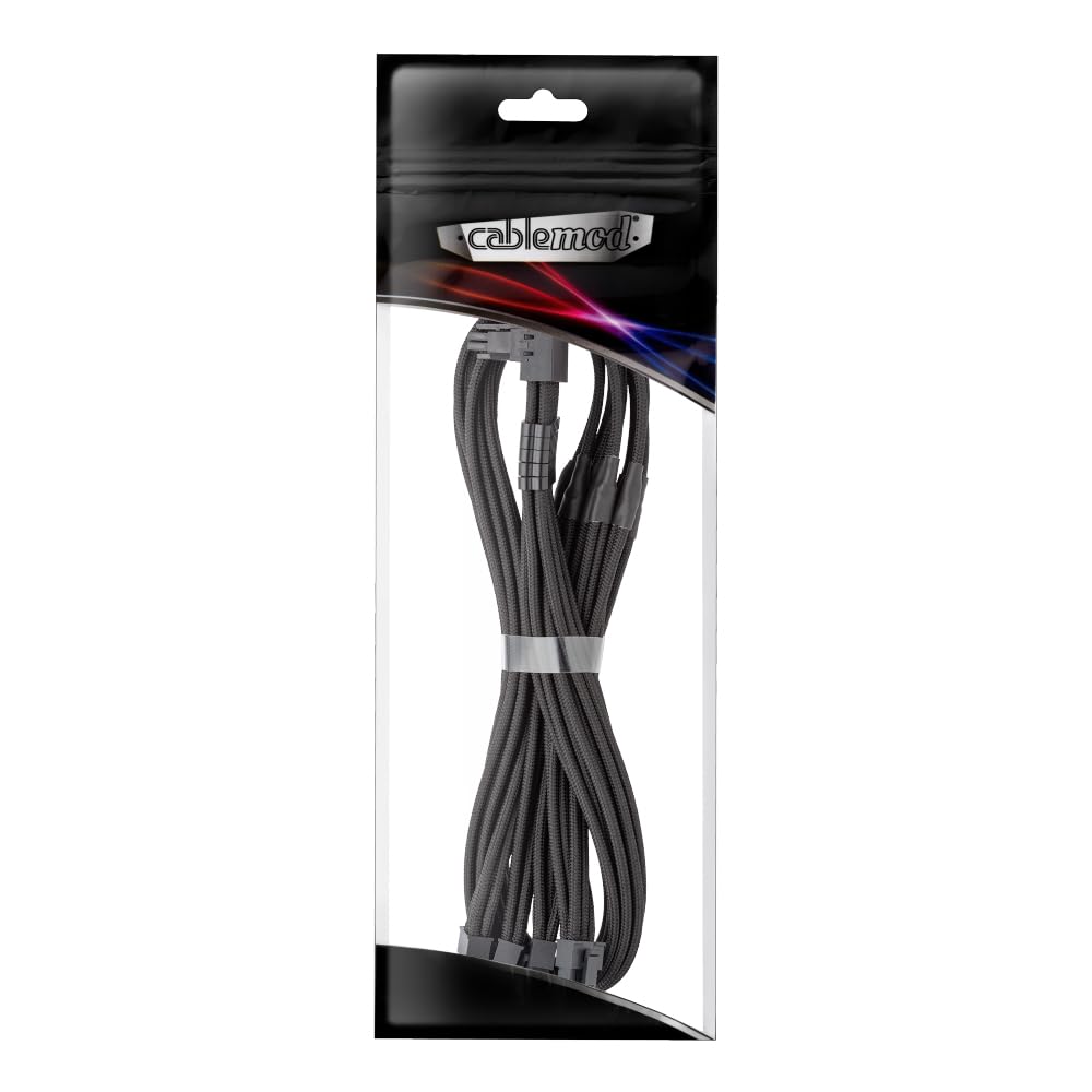 CableMod C-Series Pro ModFlex Sleeved 12V-2x6 12VHPWR 90° StealthSense PCIe Cable for Corsair Type 5 RMX Shift - Variant A (Black, 90° 16-pin to Quad 8-pin, 65cm)
