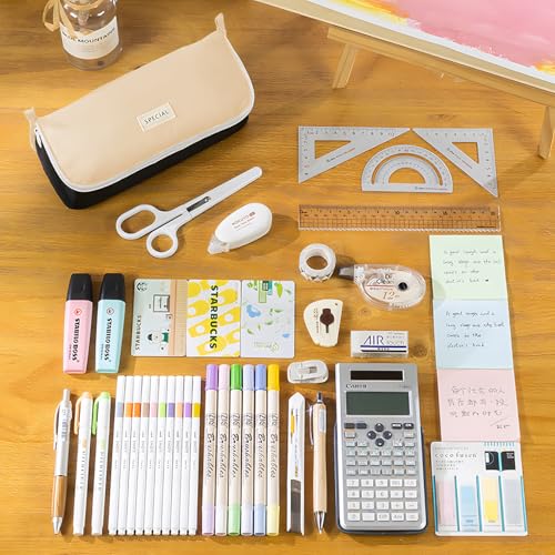 Image of Pencil Case Large Capacity Pencil Pouch Pen Bag with Big Compartment, Foldable Pencil Bags with Zipper Pencil Pouch, Student Pencil Case Stationery Bag for Girls and Boys Teen Adults Women Men (Khaki)