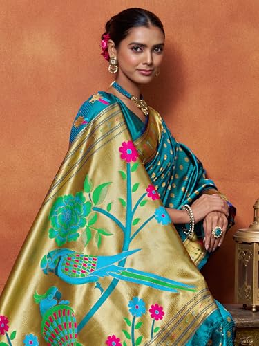 Image of EthnicJunction Women's Silk Blend Woven Paithani saree With Blouse Piece | Wedding Saree | Heavy Saree