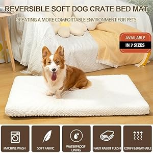 EMPSIGN Dog Bed Crate Pad for Jumbo Dogs, Deluxe Fluffy Plush Machine Washable Dog Mat, Crate Pet Beds with Removable Cover, Dog Sleeping Mat Cushion Bed, 35″x 22″x 3″, White