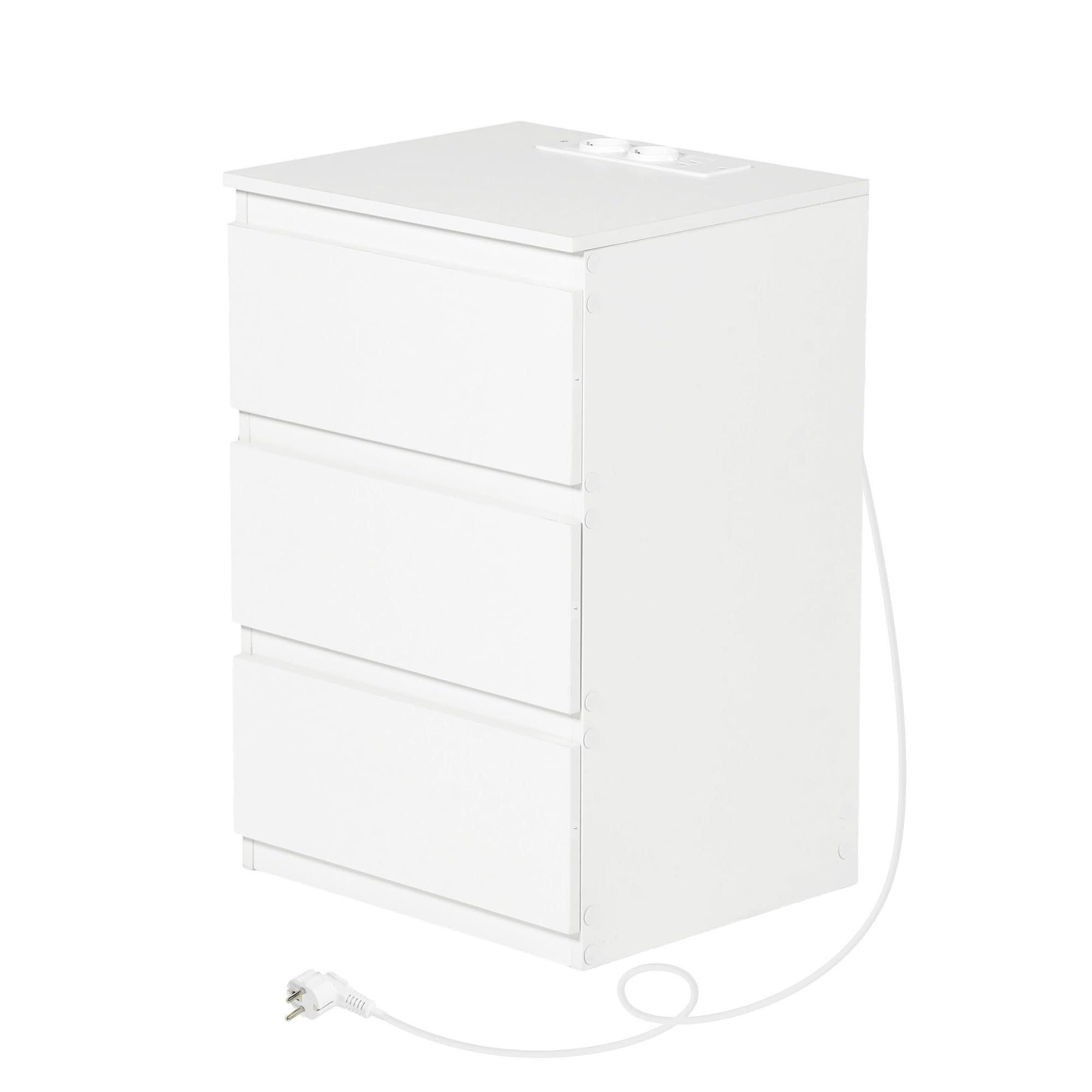 Komodenschrank für Schlafzimmer 40 cm Breit Kommode Weiß mit Steckdose&3 Schubladen/Nachtkasten Schubladenkommode Kommode&Sideboard Komoda Weiss für Büro Wohnzimmer Schlafzimmer Flur Möbel/40x35x60CM