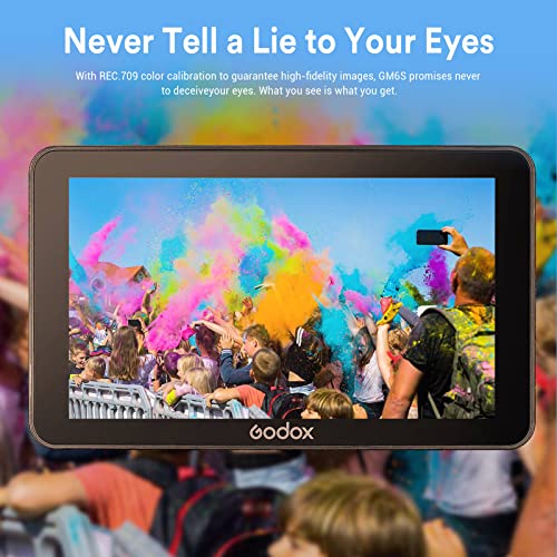 Image of GODOX GM6S 5.5 inch Camera Video Monitor, 4K HDMI IPS Touch Screen | 1920x1080, Ultra Bright Monitor, Input & Output 3D LUT , Type-C, Lithium Battery, DC Powered, On Camera Monitor with Sunshade