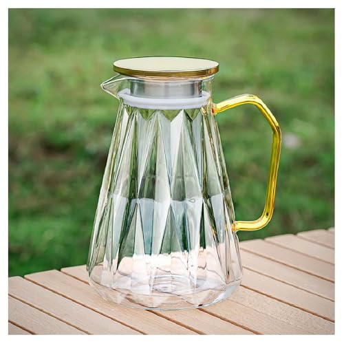 冷水筒 ガラスピッチャー 麦茶ポット 耐熱ガラス 水筒 1600ml ミルク ティー アイスティー お茶 広口開口 冷蔵庫入れ可能 洗いやすい 耐熱耐冷 大容量 省スペース (1600ml,01)