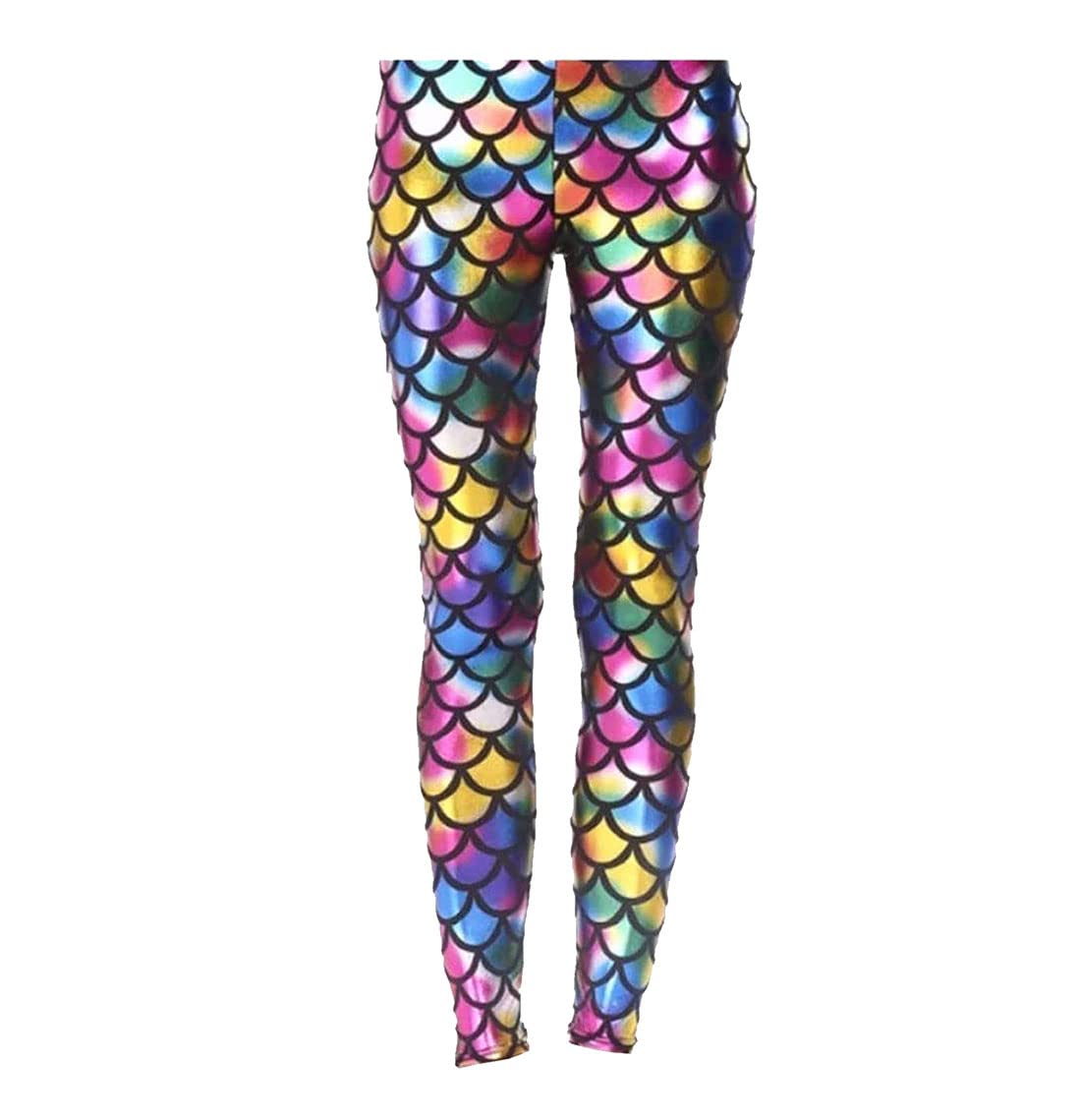 Biwtup Women's Rainbow New Fish Scale Mermaid Leggings Metallic Shiny Sparkle Disco Pants (, Uk 16-18 Xl)