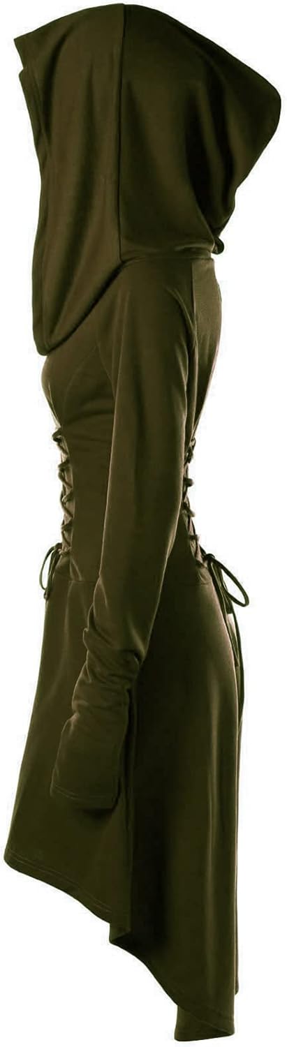 Womens Renaissance Costumes Halloween Costume for Womens Medieval Vintage Hooded Costume High Low Pullover Dress - Image 7