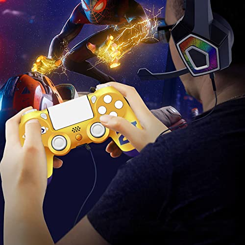 Moofahom Ps4 Controller Wireless Compatible With Ps4/Slim/Pro/Pc With Enhanced Dual Vibration/6-Axis Motion Sensor, P4 Gaming Gamepad With Charging Cable, Thumb Caps Included!(Gold Basketball) #TOP5