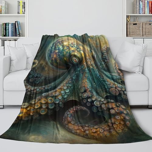 Couverture pieuvre 127x152 cm, plaid chaud pour le lit et salon