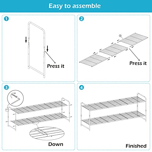 Keetdy 2-Tier Long Shoe Rack For Closet Entryway Shoe Organizer For 18 Pairs Sneakers, Metal Stackable Shoe Storage Shelf With Wire Grid For Bedroom, Floor, Bronze #TOP5