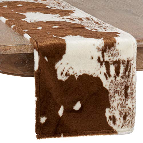 SARO LIFESTYLE Lait Collection Faux Fur Runner with Cow Hide Design, 16  x 72 , Brown